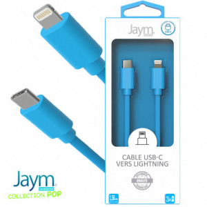 CABLE USB-C VERS LIGHTNING 1.5M 3A - BLEU - JAYM® COLLECTION POP
