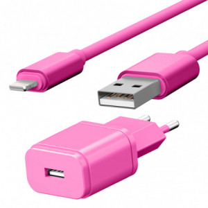 PACK CHARGEUR SECTEUR 1 USB 1A + CABLE USB VERS LIGHTNING 1,7M ROSES - JAYM® COLLECTION POP