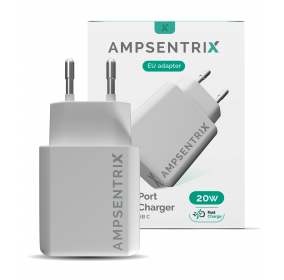 CHARGEUR AMPSENTRIX Dual Port Fast USB-C 20W BLANC EURO