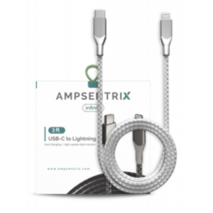 3 FT NON-MFI LIGHTNING TO USB TYPE C CABLE (AMPSENTRIX) (INFINITY) (SILVER)