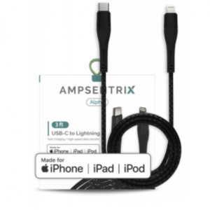 Cable AMPSENTRIX Certifié MFI Alpha Fast USB-C to Lightning 20W Noir