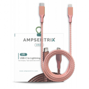 3 FT NON-MFI LIGHTNING TO USB TYPE C CABLE (AMPSENTRIX) (INFINITY) (PINK)