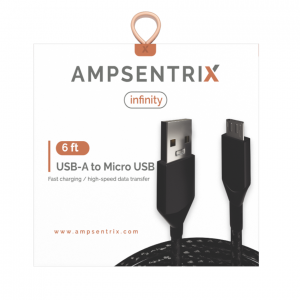 6 Ft Micro USB To USB Type A Cable (AmpSentrix) (Infinity) (Black) - 100 Watts