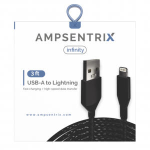 3 Ft - USB-A to Lightning Cable - Ampsentrix (Infinity) - Black