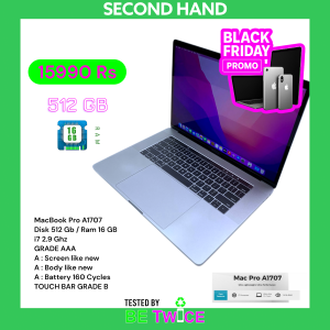 MacBook PRO 15"  2017 -  16 GB RAM - 512 SSD - GRADE AAA - Touch Bar Grade B