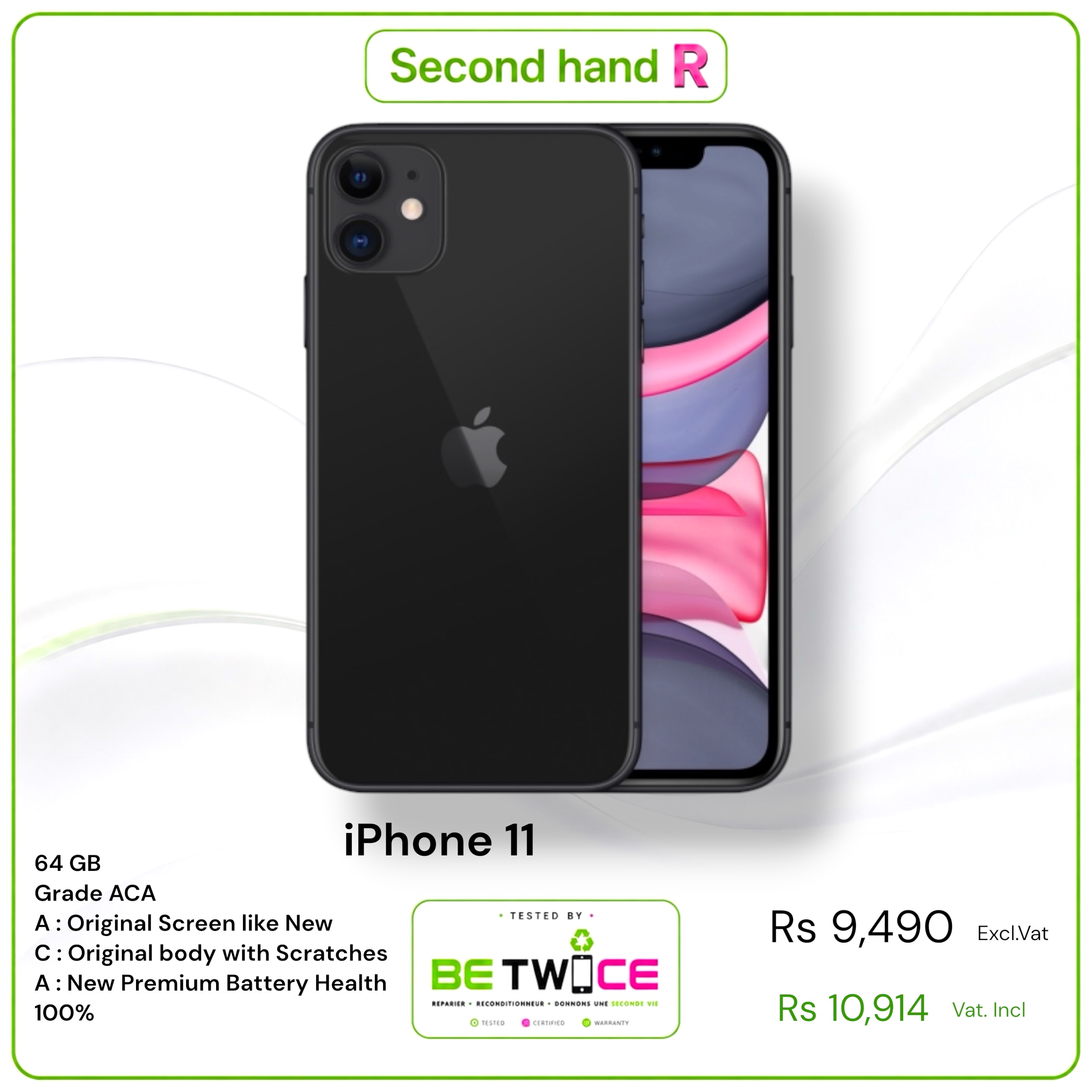 iPhone 11 - 64 GB - BLACK - GRADE ACA