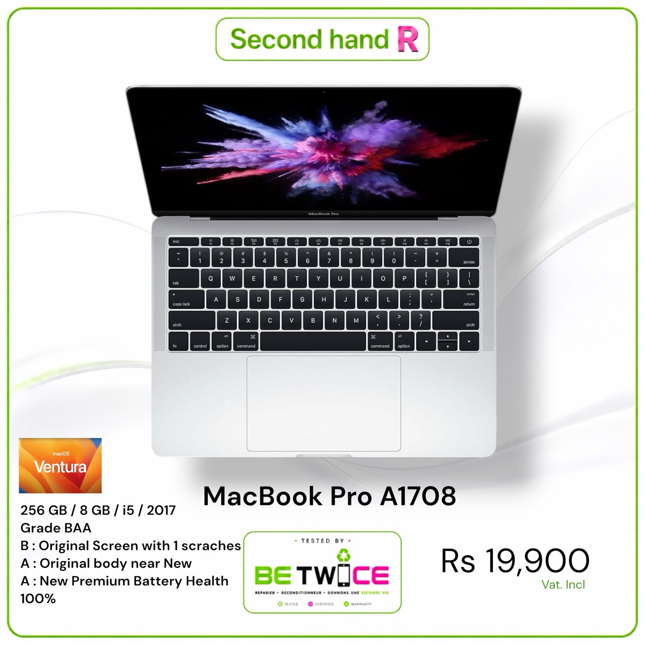 MacBook Pro A1708 - 256 GB / 8 GB / i5 / 2017 - Grade BAA