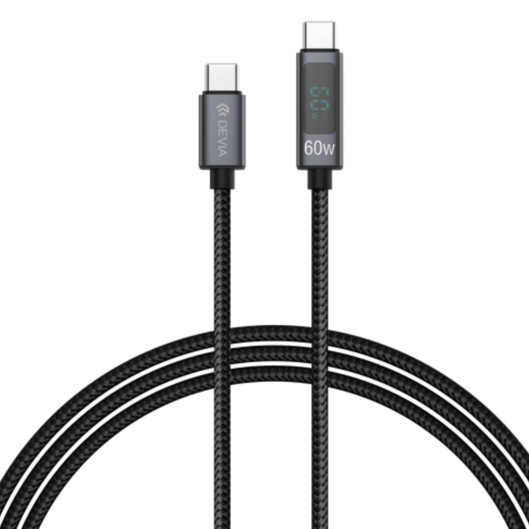 Devia Extreme Speed Series - Cable USB-C vers USB-C 60W PD avec affichage digital - 1.2m - Noir