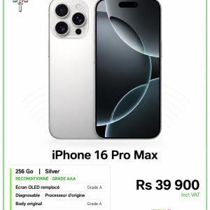 iPhone 16 Pro Max 256 Go Silver reconditionné grade AAA - Rs 39 900